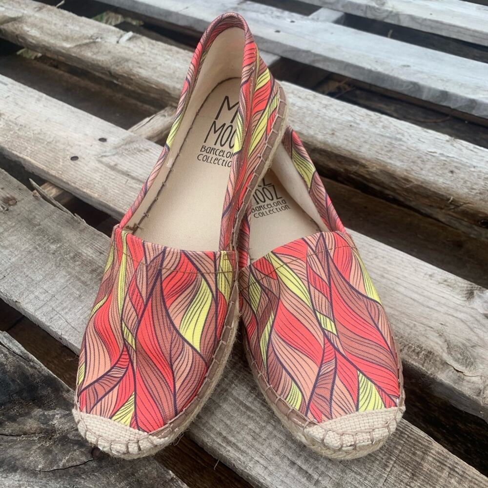 Miz Mooz Barcelona collection espadrilles shoes Pink Yellow Bamboo Size 39